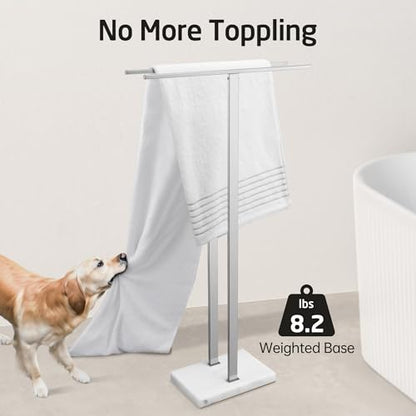 KES 37" H Standing Towel Rack, Heavy Marble Base, Brushed Finish | Taller Version, SUS304 Stainless Steel, 8.23 Lb Base, Anti-Slip Pads, Ideal For Large Bath Towels, No Drilling - color: Brushed Finish, size: 37" H (Equal-height)
