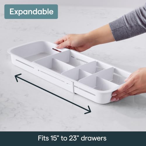 YouCopia DrawerFit Sliding Drawer Tray with Adjustable Dividers, Expandable Kitchen Storage Organizer, Speckled White - style: Tray