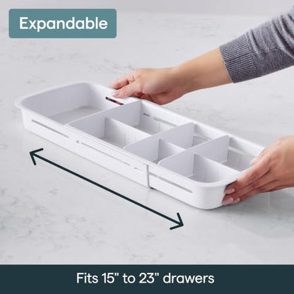 YouCopia DrawerFit Sliding Drawer Tray with Adjustable Dividers, Expandable Kitchen Storage Organizer, Speckled White - style: Tray