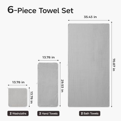 ecolook Microfiber Towel Set of 6, Gray | Ultra-Soft & Oversized, Absorbent & Quick-Drying | 2 Bath Sheets, 2 Hand Towels & 2 Washcloths - color: Gray