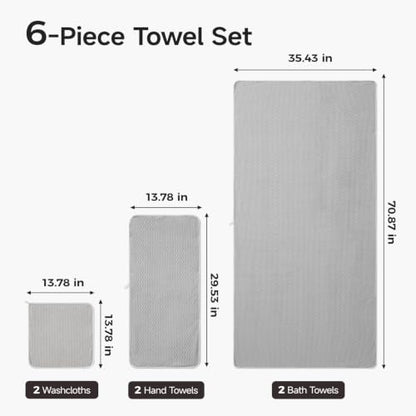 ecolook Microfiber Towel Set of 6, Gray | Ultra-Soft & Oversized, Absorbent & Quick-Drying | 2 Bath Sheets, 2 Hand Towels & 2 Washcloths - color: Gray