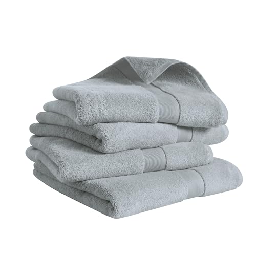 Luxury Cotton & Rayon from Bamboo Towel Set of 4 Bath Towels (28x54) – Ultra Soft, Absorbent & Quick Drying – Multiple Colors (Grey) - color: Grey
