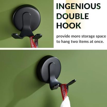 Matte Black Robe Towel Hook, Heavy Duty 11 lbs, Wall Mounted | Rust-resistant Double Wall Hook for Bathroom Kitchen Entryway, Towels, Robes, Coats, Bags Storage Hook, Anti-drop Design