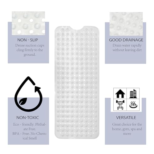 Non-Slip Bath Tub Mat, Extra Large 40x16 Inch Shower Mat with Suction Cups & Drain Holes, Quick Dry Soft Mat for Bathroom Floor Safety, Bubble Style, Clear - color: Clear