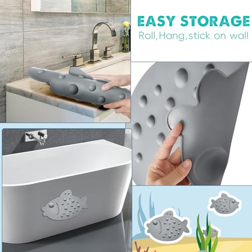 ZHICHENG Non-Slip Bathtub Mat for Kids - Soft Baby Cute Fish Shape Shower mat with Strong Suction Cups for Bathroom (Grey) - color: Grey