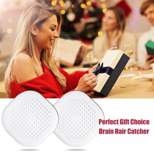 Hair Drain Catcher,Square Drain Cover for Shower Silicone Hair Stopper with Suction Cup,Easy to Install Suit for Bathroom,Bathtub,Kitchen 2 Pack (Grey White) | Drainer Cover Silicone Hair Stopper with Suction Cups,Protector Accessories,Easy to Install Sui