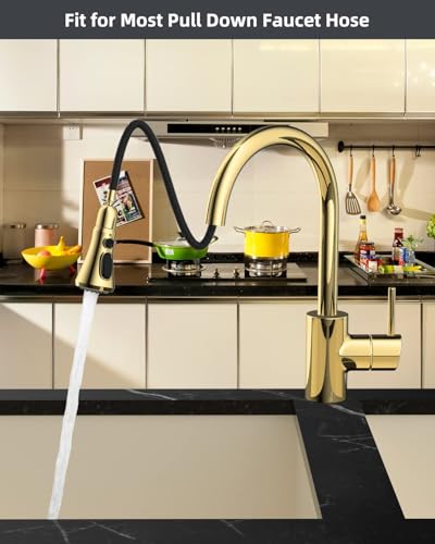 Hibbent Pull Down Spray Head for Kitchen Faucet, NSF/ANSI/CAN 61 & CUPC Certified 3-Function Spray Nozzle, 14 Adapters, Sink Faucet Head Replacement Compatible with Moen, Delta, Kohler, Polished Brass - color: Polished Brass, style: 1.8 Gallon Per Minute