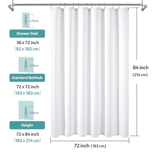 3 in 1 Shower Curtain Set, Waffle Shower Curtain and Liner Set with 12 Double Sided Shower Curtain Hooks, 258GSM Luxury Weighted Cloth Shower Curtains for Bathroom, 72 W x 84 H, White - color: White, size: 72"W x 84"L (Pack of 1)