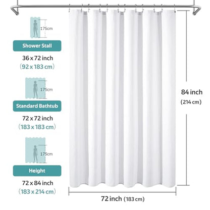 3 in 1 Shower Curtain Set, Waffle Shower Curtain and Liner Set with 12 Double Sided Shower Curtain Hooks, 258GSM Luxury Weighted Cloth Shower Curtains for Bathroom, 72 W x 84 H, White - color: White, size: 72"W x 84"L (Pack of 1)