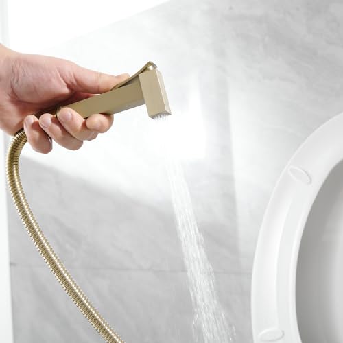 Homevacious Bidet Sprayer for Toilet Adjustable Water Pressure Square Brass | Bidet Attachment Set for Feminine Pets and Baby Diaper Washing Brushed Gold - color: Brushed Gold