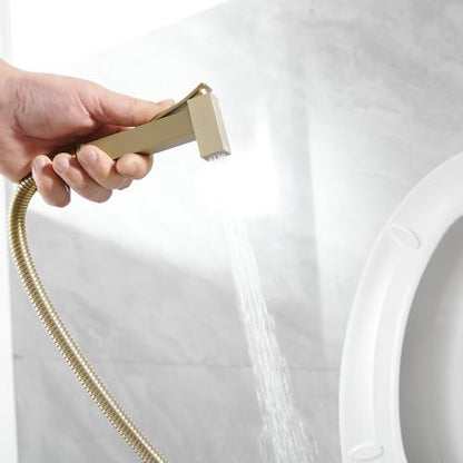 Homevacious Bidet Sprayer for Toilet Adjustable Water Pressure Square Brass | Bidet Attachment Set for Feminine Pets and Baby Diaper Washing Brushed Gold - color: Brushed Gold