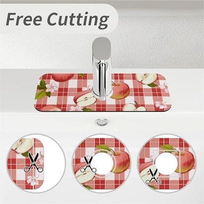 Kitchen Sink Splash Guard，Apple-on a checkered Faucet Mat Sink Gadgets-Super Absorbent Fast Drying Mat Drip Catcher for Kitchen, Bathroom,Sink Mat, Dish Drying Mat, Bathroom(15" X 5.5" ) - color: Apple-on a checkered