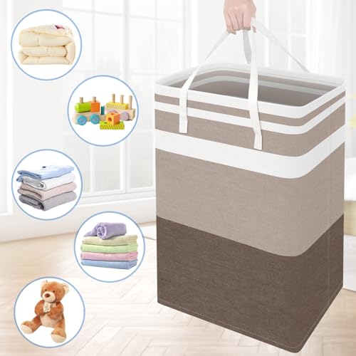 BlissTotes 3-Pack Laundry Basket, Collapsible Laundry Hamper, Khaki, 125L | Laundry Clothes Hamper, Hampers for Bedroom, Freestanding Hamper with Handles, Clothes Laundry Basket - color: Khaki, size: 125L