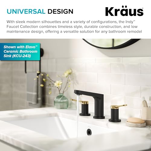 KRAUS Indy Widespread Bathroom Faucet in Spot-Free Brushed Brass/Matte Black with 2 Handles, Pop Up Drain and Supply Lines, FUS-14103SFBBMB - color: Spot Free Brushed Brass/Matte Black, style: Widespread