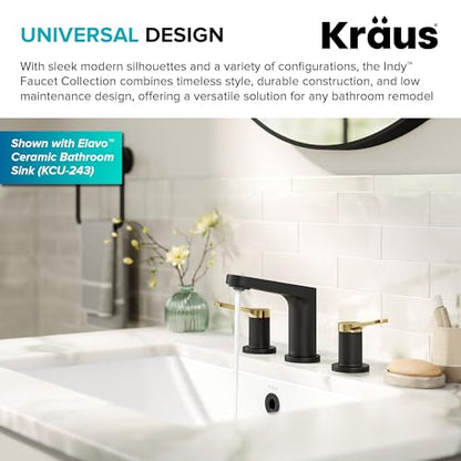 KRAUS Indy Widespread Bathroom Faucet in Spot-Free Brushed Brass/Matte Black with 2 Handles, Pop Up Drain and Supply Lines, FUS-14103SFBBMB - color: Spot Free Brushed Brass/Matte Black, style: Widespread