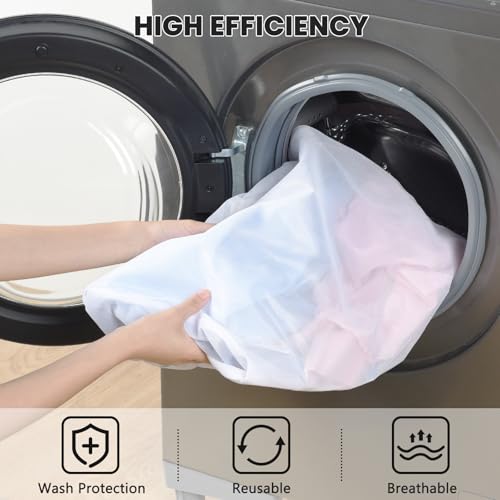OTraki 12x16 Inch Mesh Laundry Bag 2 Pack Small Lingerie Bags with Handle and Zipper Fine Mesh Bags Delicate Washable Laundry for Home Colleage Travel Don't Drying, Melting 140-176℉, White | Fine Mesh Bags with Zipper Delicate Washable Laundry for Home Co
