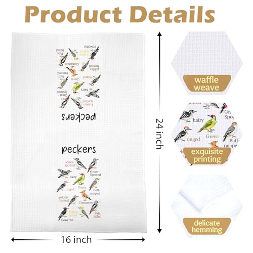 Bird Gifts Kitchen Towels - Peckers Decorative Waffle Dish Towels, Birding Gifts Hand Towel, Birding Tea Towel, 16x24 Inch - color: Birdwatching-02