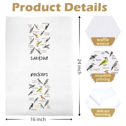 Bird Gifts Kitchen Towels - Peckers Decorative Waffle Dish Towels, Birding Gifts Hand Towel, Birding Tea Towel, 16x24 Inch - color: Birdwatching-02
