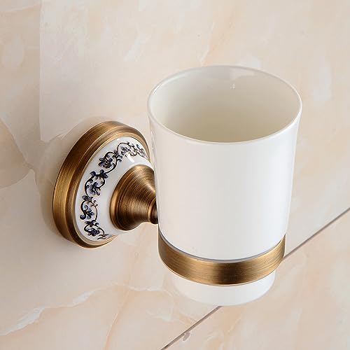 Antique Bronze Brass Toothbrush Holder Cup Holder with White Ceramic Tumbler, Wall Mounted Bathroom Hardware Accessories,Porcelain Design - color: Toothbrush Holder
