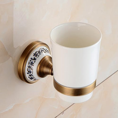 Antique Bronze Brass Toothbrush Holder Cup Holder with White Ceramic Tumbler, Wall Mounted Bathroom Hardware Accessories,Porcelain Design - color: Toothbrush Holder