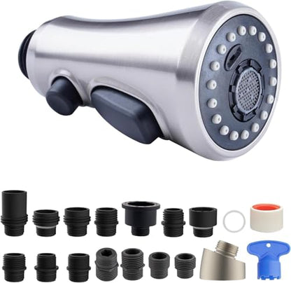 Hibbent Pull Down Spray Head for Kitchen Faucet, NSF/ANSI/CAN 61 & CUPC Certified 3-Function Spray Nozzle, 15 Adapters, Sink Faucet Head Replacement Compatible with Moen, Delta, Kohler, Brushed Nickel - color: Brushed Nickel, style: 2.5 Gallon Per Minute