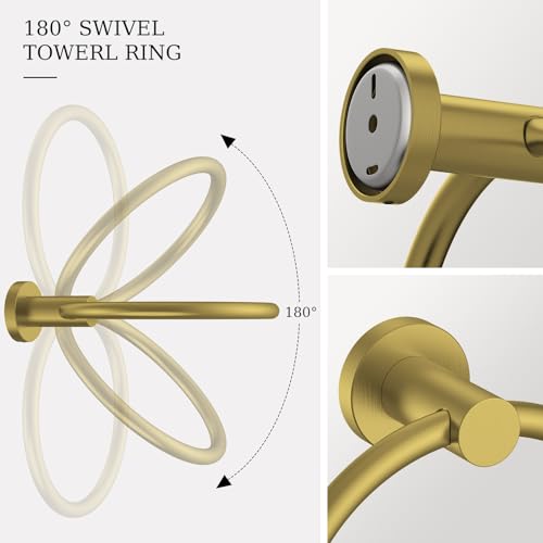Brushed Gold Toilet Paper Holder & Towel Holder Bathroom Hardware Set | SUS304 Stainless Steel Double Post Pivoting Tissue Roll Holder and Hand Towel Ring Set for Bathroom RV by Evolvegoods - color: Brushed Gold