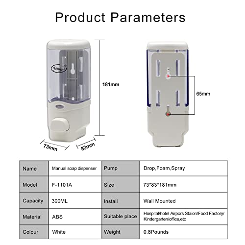 Soap Dispenser Wall Mount, 300ml/10oz Hand Liquid Shampoo Shower Gel Dispenser Manual Household Shampoo Conditioner Body Wash Dispenser for Bathroom Kitchen Office