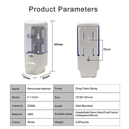 Soap Dispenser Wall Mount, 300ml/10oz Hand Liquid Shampoo Shower Gel Dispenser Manual Household Shampoo Conditioner Body Wash Dispenser for Bathroom Kitchen Office