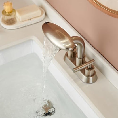 Bathroom Sink Faucet, 4-Inch Centerset,Brushed Nickel Bathroom Faucet | 4 Modes Waterfall Bathroom Faucet,2 Handle with 360° Swivel Spout,withPop Up Drain, 4inch Bathroom Faucet - color: brushed nickle