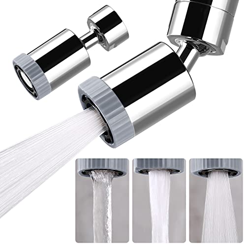2 PACK Swivel Faucet Aerator,3-function Faucet Nozzle,360° Big Angle Rotate Kitchen Sink Faucet Attachment,Faucet Extender for Kitchen 55/64 inch Female Thread,Kitchen Sink Aerator Chrome | 360° Rotate Kitchen Sink Faucet Attachment,Faucet Extender for Ki