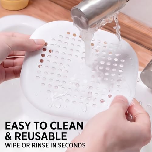 2 Pcs Shower Drain Hair Catcher Kitchen Silicone Sink Strainer Bathroom | Hair Drain Shower Catcher, Silicone Drain Protector Hair Stopper with Suction Cup for Shower Kitchen Bathroom Bathtub Sink - color: White