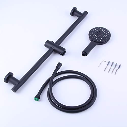 Shower Slide Bar with three Function Massaging Hand Shower Head Adjustable SUS 304 Stainless Steel Black D500011B - color: Black