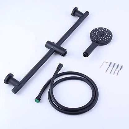Shower Slide Bar with three Function Massaging Hand Shower Head Adjustable SUS 304 Stainless Steel Black D500011B - color: Black