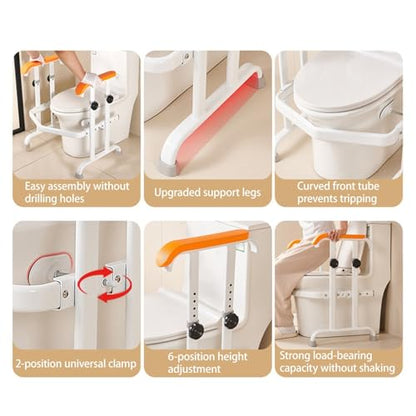 Toilet Safety Frame with Padded Arms & Adjustable Height Toilet Safety Rails for Seniors Support Rails Toilet Handles for Elderly and Disabled Easy-Clamp Installation