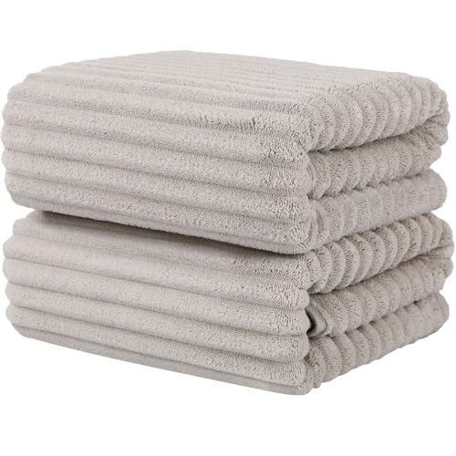 Luxury 2-Piece Quick-Dry Bath Towel Set 27.5X 55 Inches – Ultra Soft Microfiber for Bathroom, Bar, Pool, Gym & Travel – Elegant Twill Design - color: 2lightgrey
