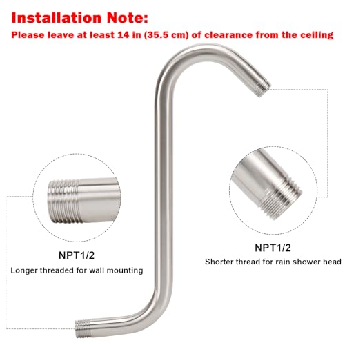 NearMoon S Shaped Shower Head Riser Arm, Shower Extender Arm with Flange, Standard 1/2" Connection- Bathroom Accessory (12 Inch, Brushed Nickel) - color: Brushed Nickel, style: 12 Inch