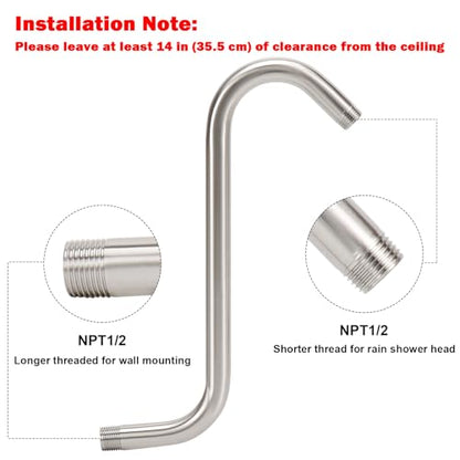 NearMoon S Shaped Shower Head Riser Arm, Shower Extender Arm with Flange, Standard 1/2" Connection- Bathroom Accessory (12 Inch, Brushed Nickel) - color: Brushed Nickel, style: 12 Inch