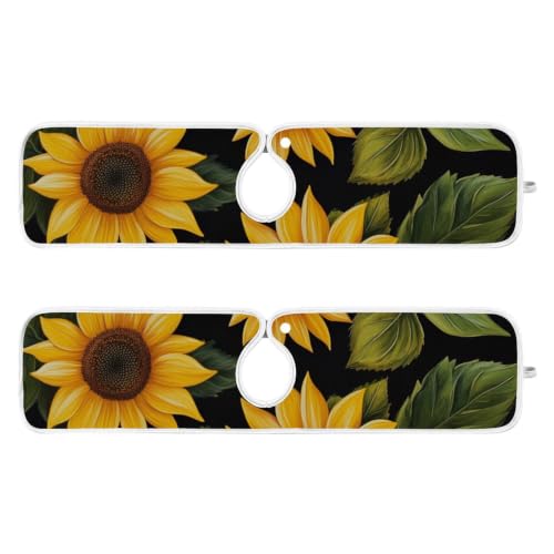 Sink Splash Guard Behind Faucet Mat for Kitchen Drain Mats Handle Drip Catcher Tray for Bathroom 24 inch Dish Drying Pad Sunflower Black Microfiber Pack of 2 - size: M23.6x5.5in x2