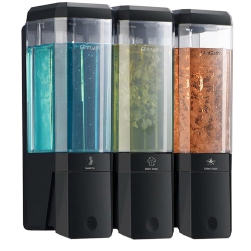 Shampoo and Conditioner Dispenser,GlintGath Shower Dispenser 3 Chamber No Drill Shampoo Dispenser for Shower Wall Mounted Shower Soap Dispenser for Bathroom Hotel,Large Capacity 3 * 500ML, Black - color: Black 3 Chamber