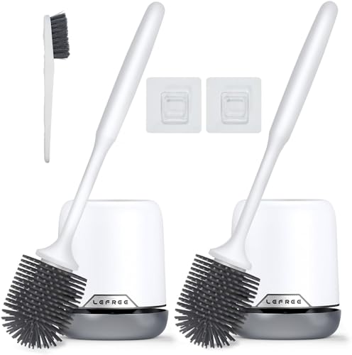 2 Pack Silicone Toilet Brush Set with Ventilated Holder, Floor Standing & Wall Mounted Toilet Scrubber - color: Gray, size: 2 Pack