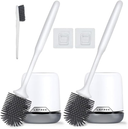 2 Pack Silicone Toilet Brush Set with Ventilated Holder, Floor Standing & Wall Mounted Toilet Scrubber - color: Gray, size: 2 Pack