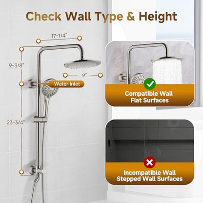 BRIGHT SHOWERS Rain Shower Heads System Including Rainfall Shower Head and Handheld Shower Head with Height Adjustable Holder, Solid Brass Rail, 60 Inch Long Stainless Steel Hose, Brushed Nickel - color: Brushed Nickel, size: 1.8 Gallon Per Minute