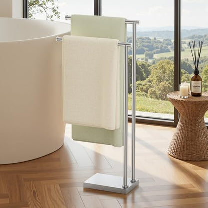 KES Free Standing Towel Racks for Bathroom with 3X Thicker Base, 2-Tier | Towel Rack Stand for Bathroom Floor, Upgrade Steady Design, Pro-Grade 18/8 Stainless Steel Brushed Finish, BTH239A-2 - size: 33-37 inch (2-tier, Variable Height)