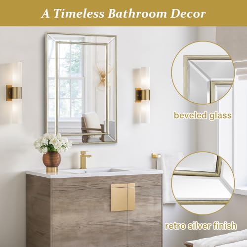 Medicine Cabinet with 16.2"x26" Mirror, Removable Shelves, Recessed or Wall Mounted Bathroom Cabinet, Silver Bathroom Vanity Mirrors for Over Sink with Storage