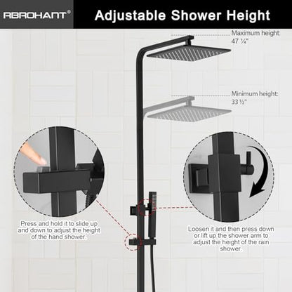 RBROHANT 3 Functions Exposed Shower System, Matte Black Exposed Shower Faucet Set, 10 Inch Rain Shower Head with Handheld and Tub Spout,Shower Height Adjustable, Wall Mounted - color: Matte Black