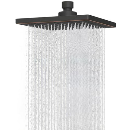 Hibbent cUPC Certified Thick Metal 6'' Rain Shower Head, Oil Rubbed Bronze | High Pressure Shower Head, Bathroom Waterfall Shower Heads, High Flow Fixed Showerheads with Adjustable Brass Ball Joint - color: Oil Rubbed Bronze, style: Square 6''