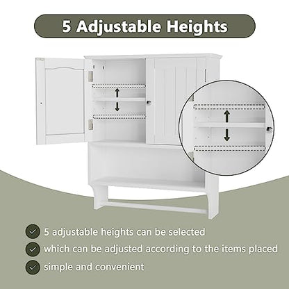 Smuxee White Bathroom Cabinet Wall Mounted with Towels Bar, Bathroom Medicine Cabinet with 2 Door Adjustable Shelves, Over Toilet Cabinet for Bathroom Laundry Room Kitchen - color: White Big With Towels Bar