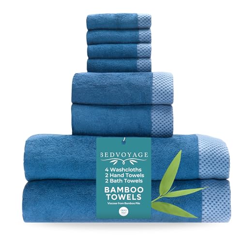 Luxury Bath Towels Set of 8 - Ultra Soft Plush Bathroom Towel Set - Highly Absorbent Viscose from Bamboo Bath Towels, Spa Towel for Body - Indigo - color: Indigo, size: 8 pieces