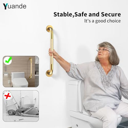 20 Inch Brushed Gold Shower Grab Bar with Anti-Slip Knurled Grip | YuanDe Stainless Steel Bathroom Grab Bars，Shower Handrail Support, Handicap Elderly Balance Assist Handles-2Packs - color: Brushed Gold, size: 20inch-2Pack