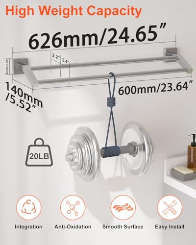 Alise Double Bath Towel Bar, 24" Towel Racks for Bathroom, Brushed Nickel | SUS304 Stainless Steel Bathroom Towel Holder, Quick Drying Towel Hanger Towel Rod Wall Mounted, Useable Length 22.7" - color: Brushed Nickel, size: 24-Inch (2-Bars)
